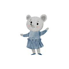 Watercolor illustration of the mouse. Children animal illustration
