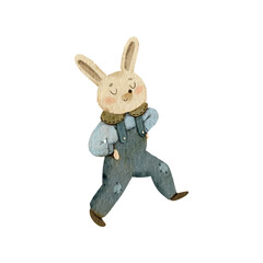 Watercolor illustration of the rabbit. Children animal illustration