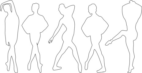 Vector silhouette of ladies, front, back, lateral, view perfect to include in your architecture projects, renders, sketches or plans.