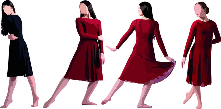 Vector silhouette of ladies, front, back, lateral, view perfect to include in your architecture projects, renders, sketches or plans.