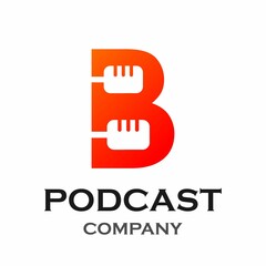 Letter b with podcast logo template illustration. suitable for podcasting, internet, brand, musical, digital, entertainment, studio etc