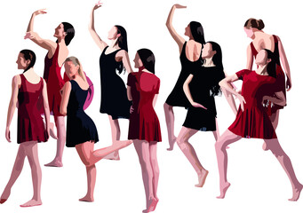 Naklejka premium Vector silhouette of ladies, front, back, lateral, view perfect to include in your architecture projects, renders, sketches or plans.