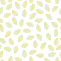 seamless doodle leaf on white background , cute greeting card or fabric