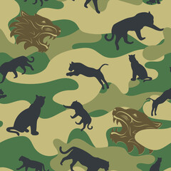 Seamless camouflage pattern with tigers