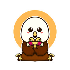 happy bald eagle and gift box adorable cartoon doodle vector illustration flat design style