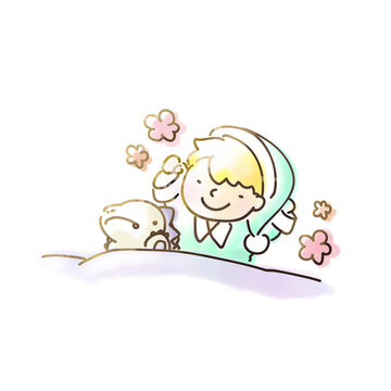 朝日ですっきり目覚める男の子