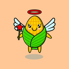 Cute Cartoon corn character in the form of fairy in 3d cartoon style concept
