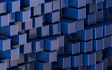 Abstract metal cubes and lattices, 3d rendering.