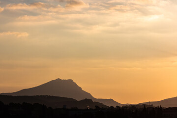 the Sainte Victoire mountain in the light of a winter morning