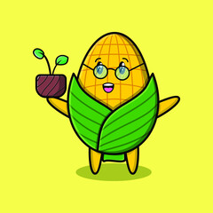 Cute cartoon corn holding plant in a pot 3d modern style design