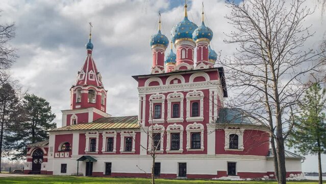 View of the temple of Dmitry on Blood. Uglich, Russia. Time-lapse.