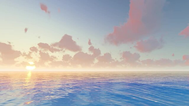 Beautiful tropical seascape sunset on beach 3d Animation