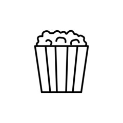 Popcorn box line icon in black. Snack, bucket, cinema. Movies concept. Flat isolated symbol, sign for: illustration, infographic, logo, mobile, app, banner, web design, dev, ui, ux, gui. Vector EPS 10