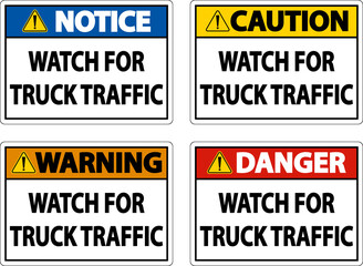 Caution Watch For Truck Traffic Sign On White Background