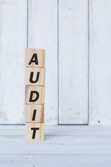 audit word or concept on wood blocks, white wood background