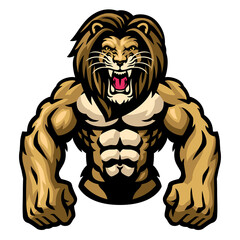 Lion Bodybuilder Muscle Gym Mascot Logo