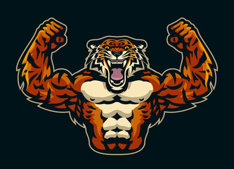 Tiger Bodybuilder Gym Logo Mascot