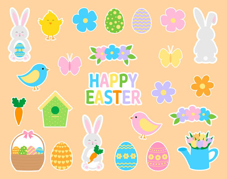 Set Easter Bunny stickers printable