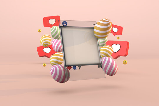 3d Happy Easter Social Media Concept Glass Post Social Network And White Display