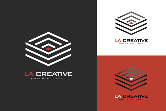 Modern creative metalic letter L and A logo design on color stock vector background. Usable for business, construction, building, architecture, companies.