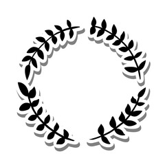 Black line leaves frame on white silhouette and gray shadow. Vector illustration for decorate logo, text, greeting cards and any design.