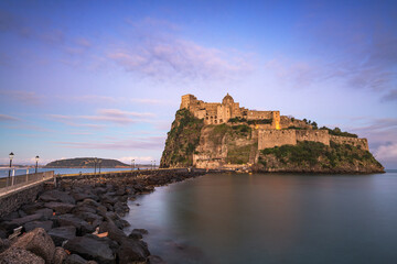 Ischia, Italy with Aragonese Castle in the Mediterranean - obrazy, fototapety, plakaty