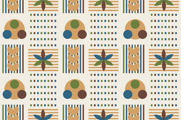 seamless pattern with flowers and geometric shapes. vector illustration