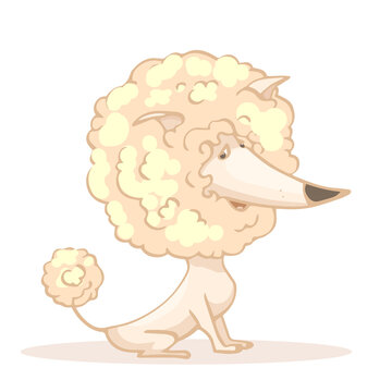 168_dogs and accessories_cute poodle, white, curly, pink, dog, cartoon icon, vector illustration