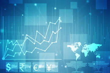 Business Growth graph on technology background, Futuristic raise arrow chart digital transformation abstract technology background. Big data and business growth currency stock and investment economy