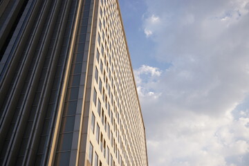 Fototapeta na wymiar high rise apartment building against the sky against a bright blue sky background