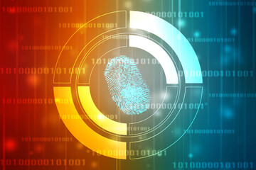 Abstract security system concept with fingerprint on technology background, Fingerprint Scanning Identification System. Biometric Authorization and Business Security Concept