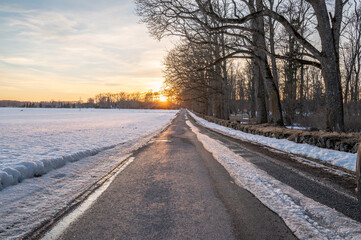 Obraz na płótnie Canvas sunset on the winter filed