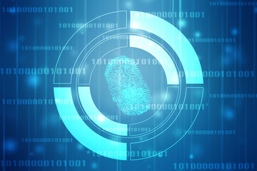 Abstract security system concept with fingerprint on technology background, Fingerprint Scanning Identification System. Biometric Authorization and Business Security Concept