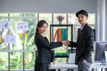 Teamwork Deal Cooperation Partnership business people shaking hands, Shaking hands of two business people in the office