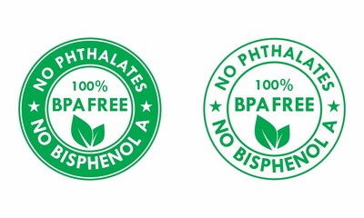 No phthalates and no bisphenol logo template illustration, check mark and green leaf, safe food package stamp. BPA free vector certificate