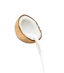 Coconut milk pouring isolated on white background.