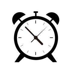 目覚まし時計の白黒アイコン。締め切りや期限を表すビジネスアイコン。