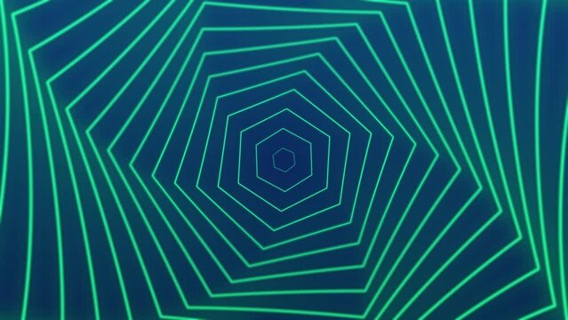 Fondo background de animaci&oacute;n moderna basado en figuras conc&eacute;ntricas que se mueven hacia el espectador. En colores verde esmeralda y azul.