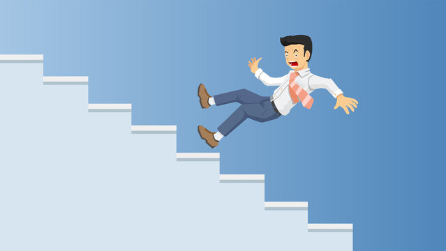 Businessman stock exchange web banner. Stock market. Depressing global economic outlook. Modern flat design people falling down stairs.