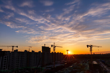 The construction site is in the evening