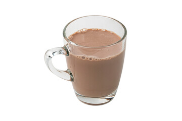 Chocolate milk in glass isolated on white background with clipping path