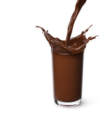 Dark Chocolate drinks with splash isolated on white background.