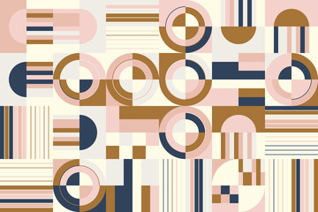 Mid-Century Inspired Graphic Pattern Art Made With Abstract Vector Geometric Shapes and Elements - 491449125