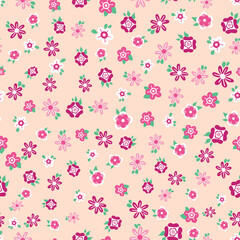 Ditsy pink floral seamless vector pattern design