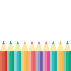 Frame made of colored pencils on a white background. For posters and announcements. School supplies. Ready for school stuff. Back to school. Vector illustration