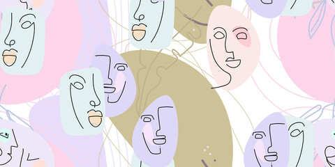 Face line pattern. Minimal art one line drawing.