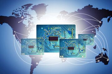 Supply, production of electronics microchip, motheboard, cpu in the world.