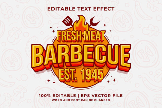 Editable text effect Barbecue Logo 3d Traditional Cartoon template style premium vector