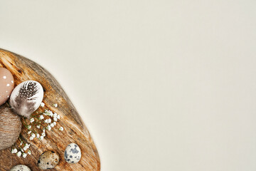 Shot of easter eggs with natural decorations and copy space