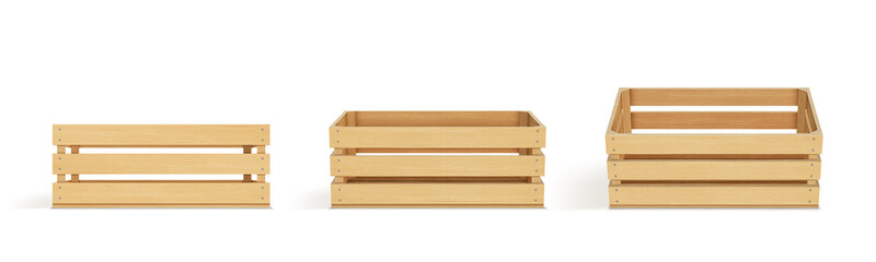 Vector realistic cargo storage wooden box isolated on white background. Wooden fruit box with holes. Box for storage and transportation of food.